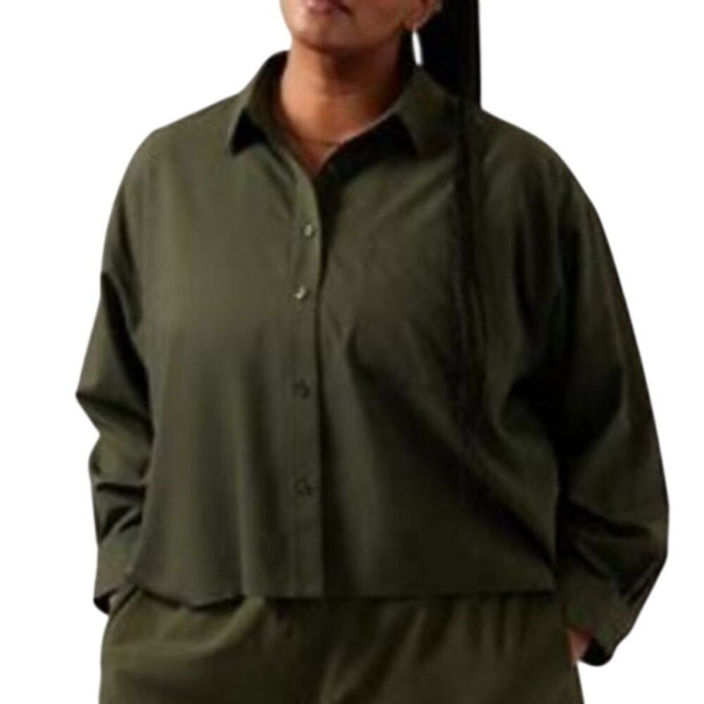 $119 Athleta Green Cropped Stretch Tech Top Plus Size 1X